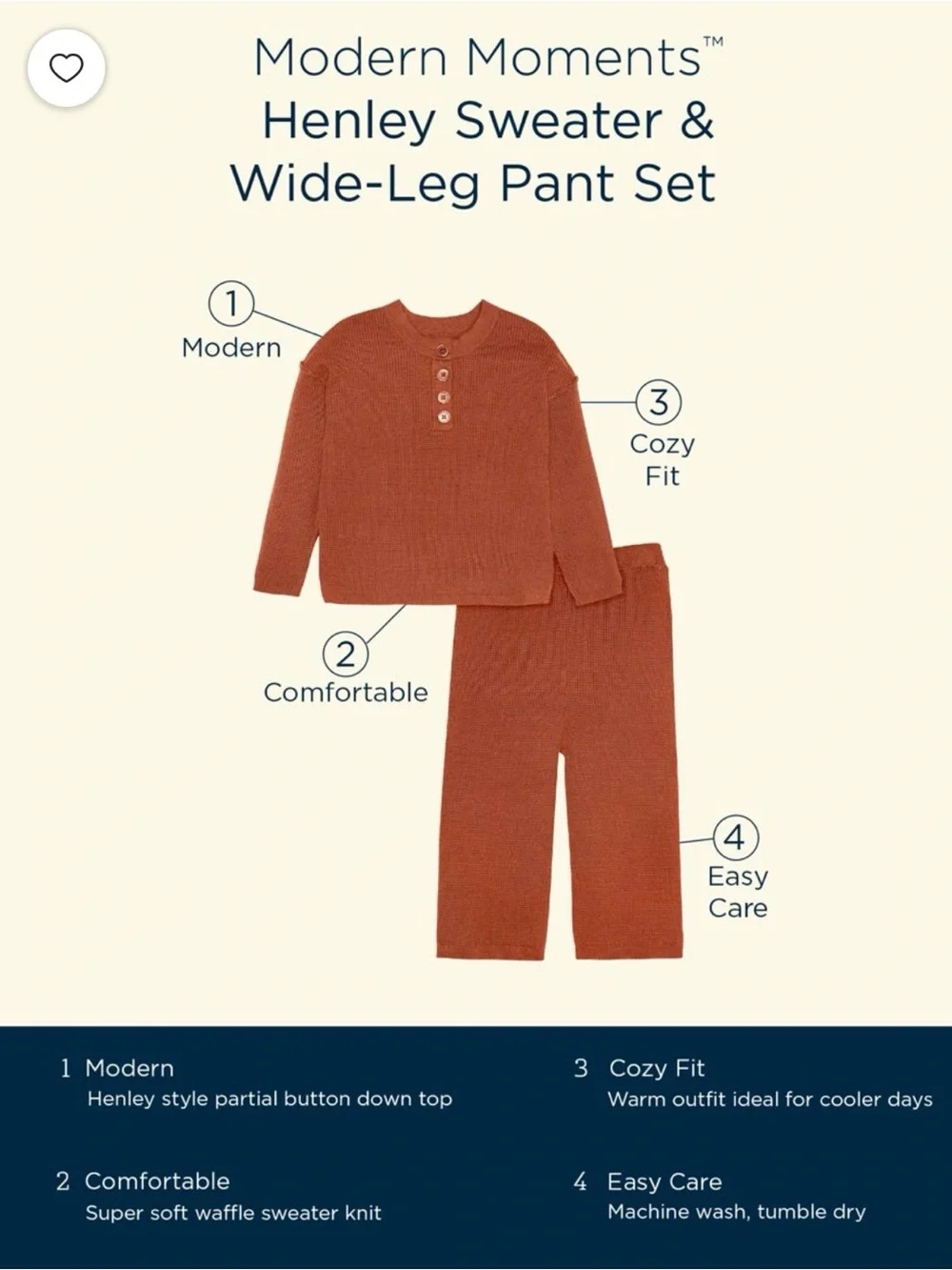 Modern Moments Henley Sweater and Wide-Leg Pant Set